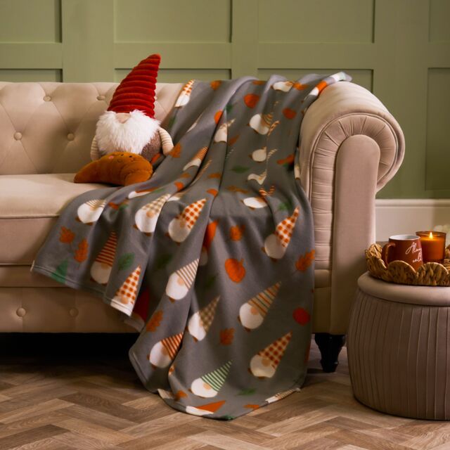 OHS Autumnal Gonk Print Polar Fleece Throw Soft Lightweight Blanket - Charcoal Grey - Size: 120 cm x 150 cm - image 1