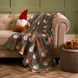 OHS Autumnal Gonk Print Polar Fleece Throw Soft Lightweight Blanket - Charcoal Grey - Size: 120 cm x 150 cm