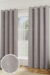 Enhanced Living 'Royale' Silver Room Darkening Boucle Readymade Curtains Pair - Size: 168 cm width x 137 cm drop