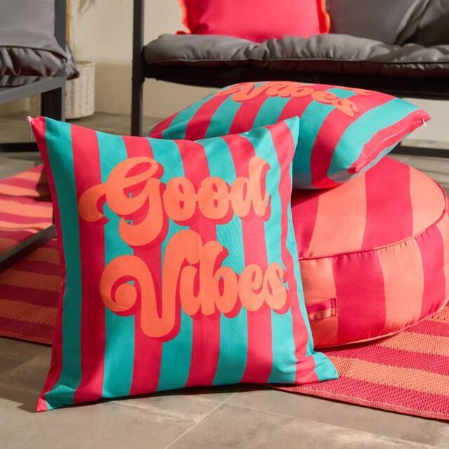 OHS 2 x Good Vibes Slogan Garden Cushion Covers Outdoor Water Resistant - Size: 45 cm x 45 cm - image 1