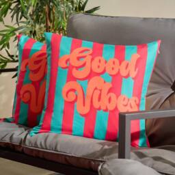 OHS 2 x Good Vibes Slogan Garden Cushion Covers Outdoor Water Resistant - Size: 45 cm x 45 cm - thumbnail 2
