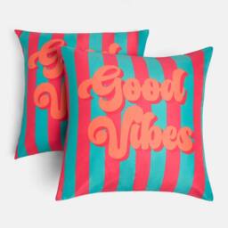 OHS 2 x Good Vibes Slogan Garden Cushion Covers Outdoor Water Resistant - Size: 45 cm x 45 cm - thumbnail 4