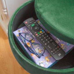 Harbour Housewares Round Velvet Storage Footstool - H45 x D36cm - Silver Legs in Green - thumbnail 7