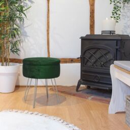Harbour Housewares Round Velvet Storage Footstool - H45 x D36cm - Silver Legs in Green - thumbnail 6