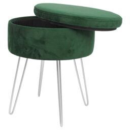 Harbour Housewares Round Velvet Storage Footstool - H45 x D36cm - Silver Legs in Green - thumbnail 5