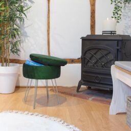 Harbour Housewares Round Velvet Storage Footstool - H45 x D36cm - Silver Legs in Green - thumbnail 2