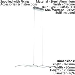 Loops Pendant Light Colour Chrome Aluminium Shade White Plastic Bulb LED 2x9W Included - thumbnail 2