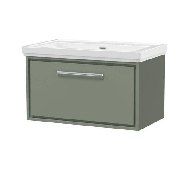 Balterley Wall Hung Single Drawer Bathroom Vanity Fireclay Basin, Green, 800mm in Green