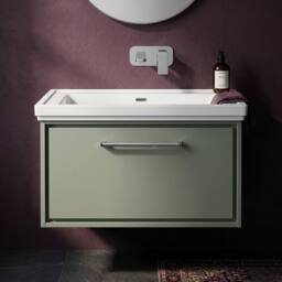 Balterley Wall Hung Single Drawer Bathroom Vanity Fireclay Basin, Green, 800mm in Green - thumbnail 3