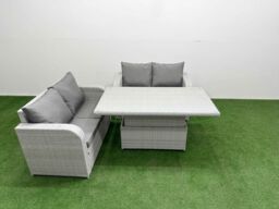 Fimous 4 Seater Outdoor Love Sofa Set Rattan Garden Furniture Set with Adjustable Lifting Dining or Coffee Table Light Grey - thumbnail 1