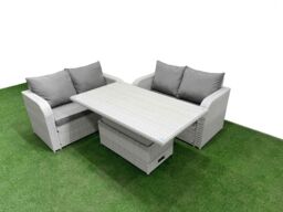 Fimous 4 Seater Outdoor Love Sofa Set Rattan Garden Furniture Set with Adjustable Lifting Dining or Coffee Table Light Grey - thumbnail 2