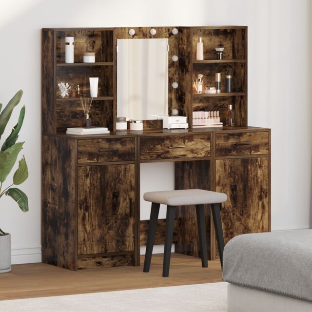 Berkfield Home 3 Piece Dressing Table Set Smoked Oak Engineered Wood in Brown - image 1