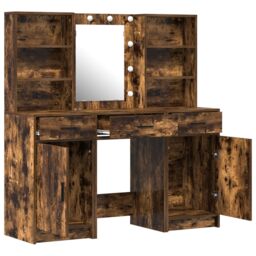 Berkfield Home 3 Piece Dressing Table Set Smoked Oak Engineered Wood in Brown - thumbnail 6