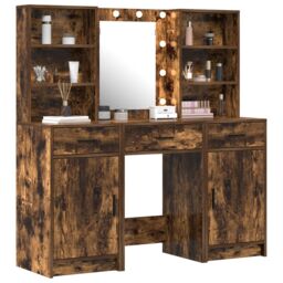 Berkfield Home 3 Piece Dressing Table Set Smoked Oak Engineered Wood in Brown - thumbnail 3