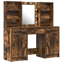 Berkfield Home 3 Piece Dressing Table Set Smoked Oak Engineered Wood in Brown - thumbnail 2