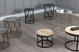 Orsina Mirrored Top Set of 2 Champagne Side Tables, Cylindrical End Table With Strong Iron, Metallic Sofa Side Tables in Gold - thumbnail 3