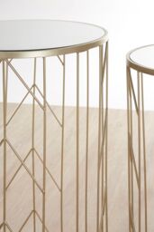 Orsina Mirrored Top Set of 2 Champagne Side Tables, Cylindrical End Table With Strong Iron, Metallic Sofa Side Tables in Gold - thumbnail 4