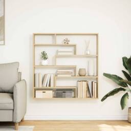 Berkfield Home Wall Cube Shelf 7 Compartments Sonoma Oak Engineered Wood in Brown - thumbnail 3