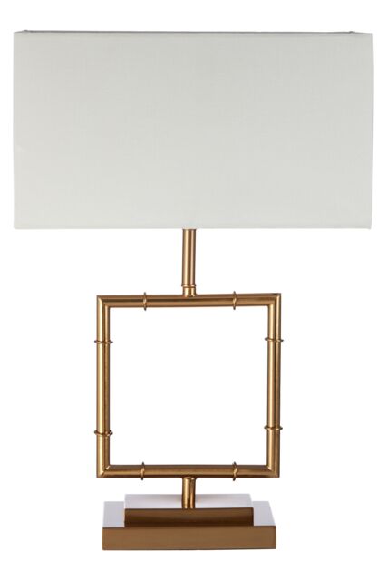 Orsina Gold Finish Modern Table Lamp With White Linen Shade, Contemporary Square Body Table Light For Living Room - image 1