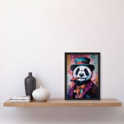 Artery8 Panda Portrait with Purple Suit Top Hat & Cigar Artwork Framed Wall Art Print A4 in Black - thumbnail 2