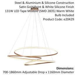 Loops Satin Gold XL Ceiling Pendant Tape Light & Matt White Diffuser - Warm White LED - thumbnail 2