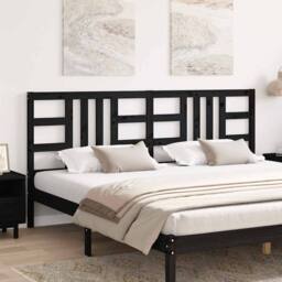 Berkfield Home Beautiful Bed Headboard Black 206x4x100 cm Solid Wood Pine - Size: 206 x 4 x 100 cm - thumbnail 1