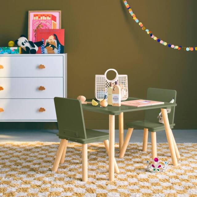 sweeek Children's square table with 2 chairs pine legs in Green - image 1