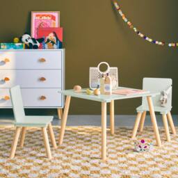 sweeek Children's square table with 2 chairs pine legs in Green - thumbnail 3