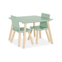 sweeek Children's square table with 2 chairs pine legs in Green - thumbnail 6