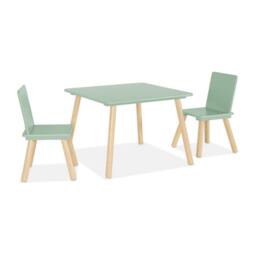 sweeek Children's square table with 2 chairs pine legs in Green - thumbnail 2