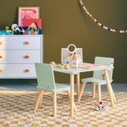 sweeek Children's square table with 2 chairs pine legs in Green - thumbnail 4