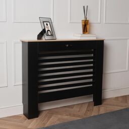 OHS Wood Effect Radiator Cover Sideboard Shelf in Black - Size: Small - thumbnail 3
