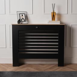 OHS Wood Effect Radiator Cover Sideboard Shelf in Black - Size: Small - thumbnail 2