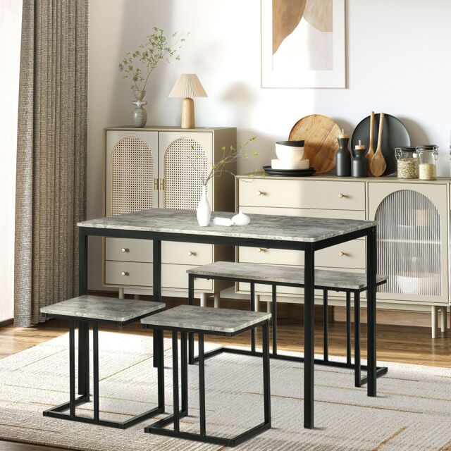 HOMCOM Dining Table Set Concrete Effect Kitchen Table & Chairs in Grey - image 1