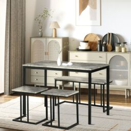 HOMCOM Dining Table Set Concrete Effect Kitchen Table & Chairs in Grey
