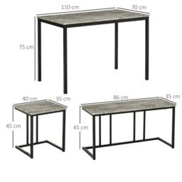 HOMCOM Dining Table Set Concrete Effect Kitchen Table & Chairs in Grey - thumbnail 3