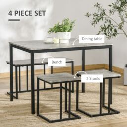 HOMCOM Dining Table Set Concrete Effect Kitchen Table & Chairs in Grey - thumbnail 4