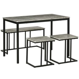HOMCOM Dining Table Set Concrete Effect Kitchen Table & Chairs in Grey - thumbnail 2