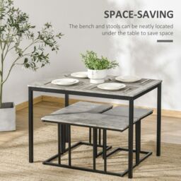 HOMCOM Dining Table Set Concrete Effect Kitchen Table & Chairs in Grey - thumbnail 5
