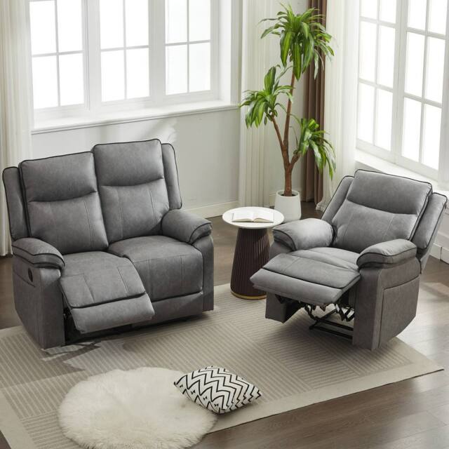 FURNITURE ONE Manual Recliners Sofa, Recliner Couches Set, Armchair + Loveseat Set - Grey - Size: 3 Seater - image 1