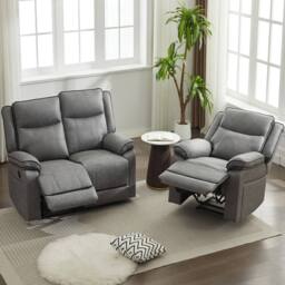 FURNITURE ONE Manual Recliners Sofa, Recliner Couches Set, Armchair + Loveseat Set - Grey - Size: 3 Seater - thumbnail 1