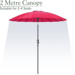 Christow 2m Shanghai Parasol Garden Umbrella Tilting Sunshade UV Resistant in Raspberry - thumbnail 3
