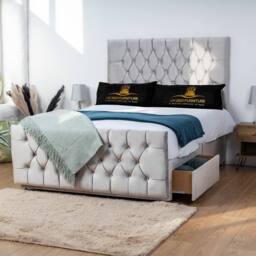 UK Bed Furniture Jublie Divan Bed with 4 Drawers & 26 Inch headboard in Silver - Size: Small Double - thumbnail 1