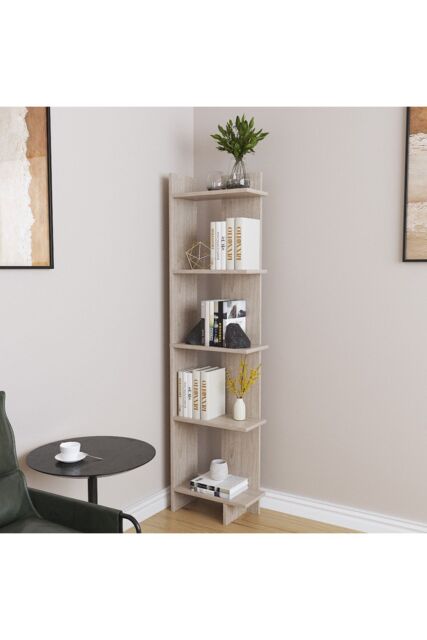 Living and Home 5 Tier Regin Wood Corner Bookcase Modern Unit Book shelf in Natural - image 1