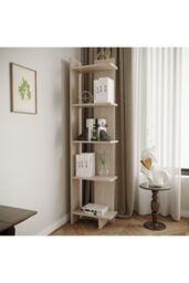 Living and Home 5 Tier Regin Wood Corner Bookcase Modern Unit Book shelf in Natural - thumbnail 2