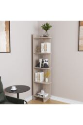 Living and Home 5 Tier Regin Wood Corner Bookcase Modern Unit Book shelf in Natural - thumbnail 6