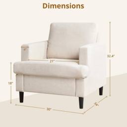 London Boutique Modern Single Accent Chair Linen Upholstered Armchair w/Foam Cushion in Beige - thumbnail 2