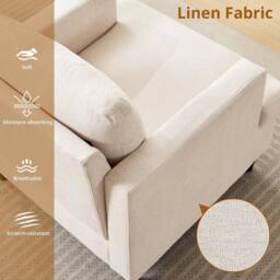 London Boutique Modern Single Accent Chair Linen Upholstered Armchair w/Foam Cushion in Beige - thumbnail 3