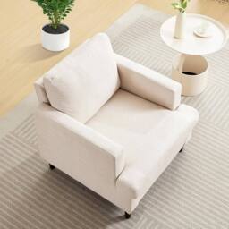London Boutique Modern Single Accent Chair Linen Upholstered Armchair w/Foam Cushion in Beige - thumbnail 5