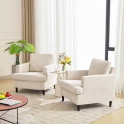 London Boutique Modern Single Accent Chair Linen Upholstered Armchair w/Foam Cushion in Beige - thumbnail 7